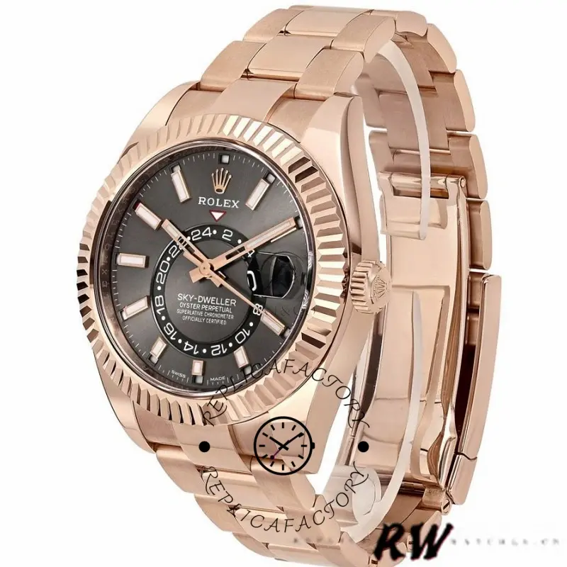 Rolex Sky-Dweller 326935 Everose Gold Dark Rhodium Stick Dial 42mm Mens Replica Watch