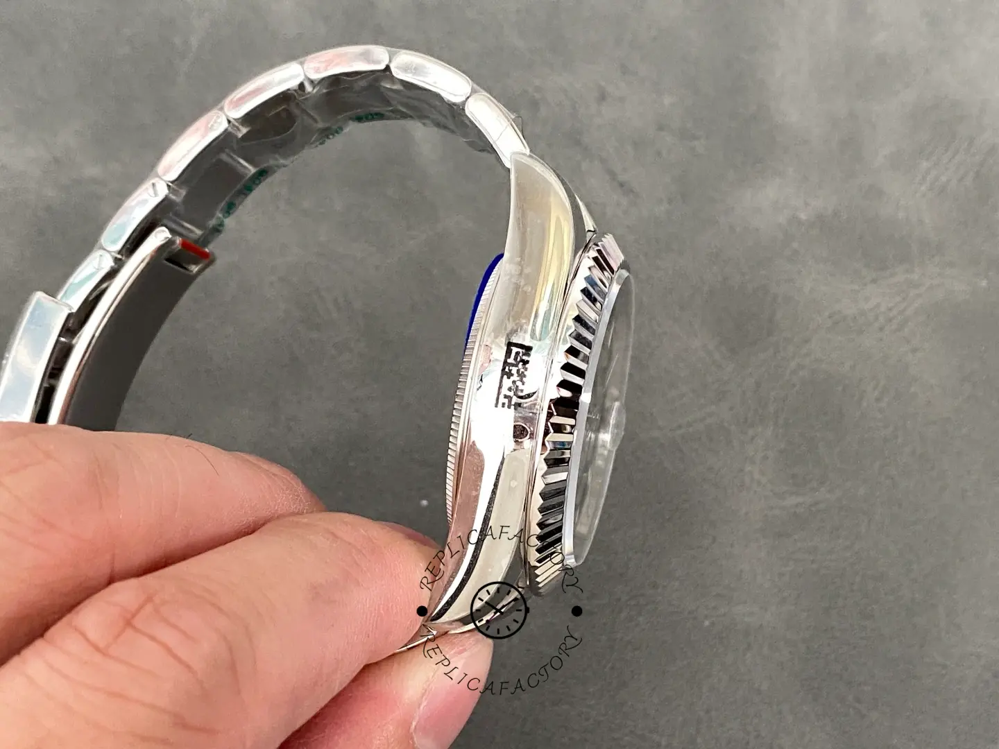 Side wrist view of Rolex Sky-Dweller 336934 showing case thickness.