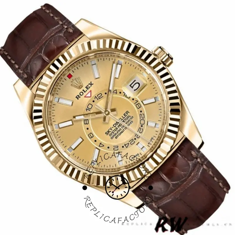 Rolex Sky-Dweller 326138 Champagne Dial Yellow Gold 42MM Mens Replica Watch