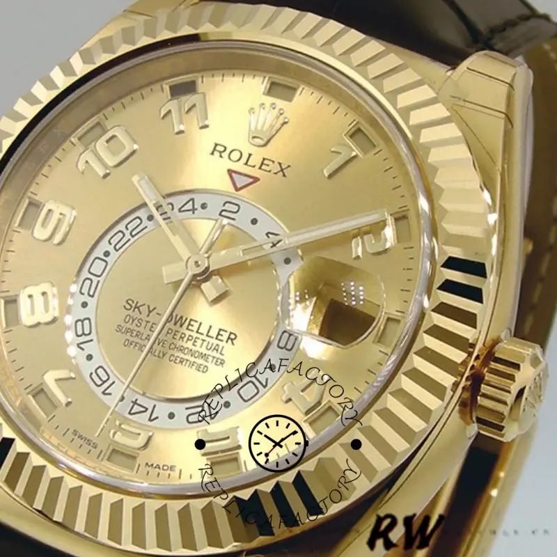 Rolex Sky-Dweller 326138 Champagne Arabic Dial Yellow Gold 42MM Mens Replica Watch