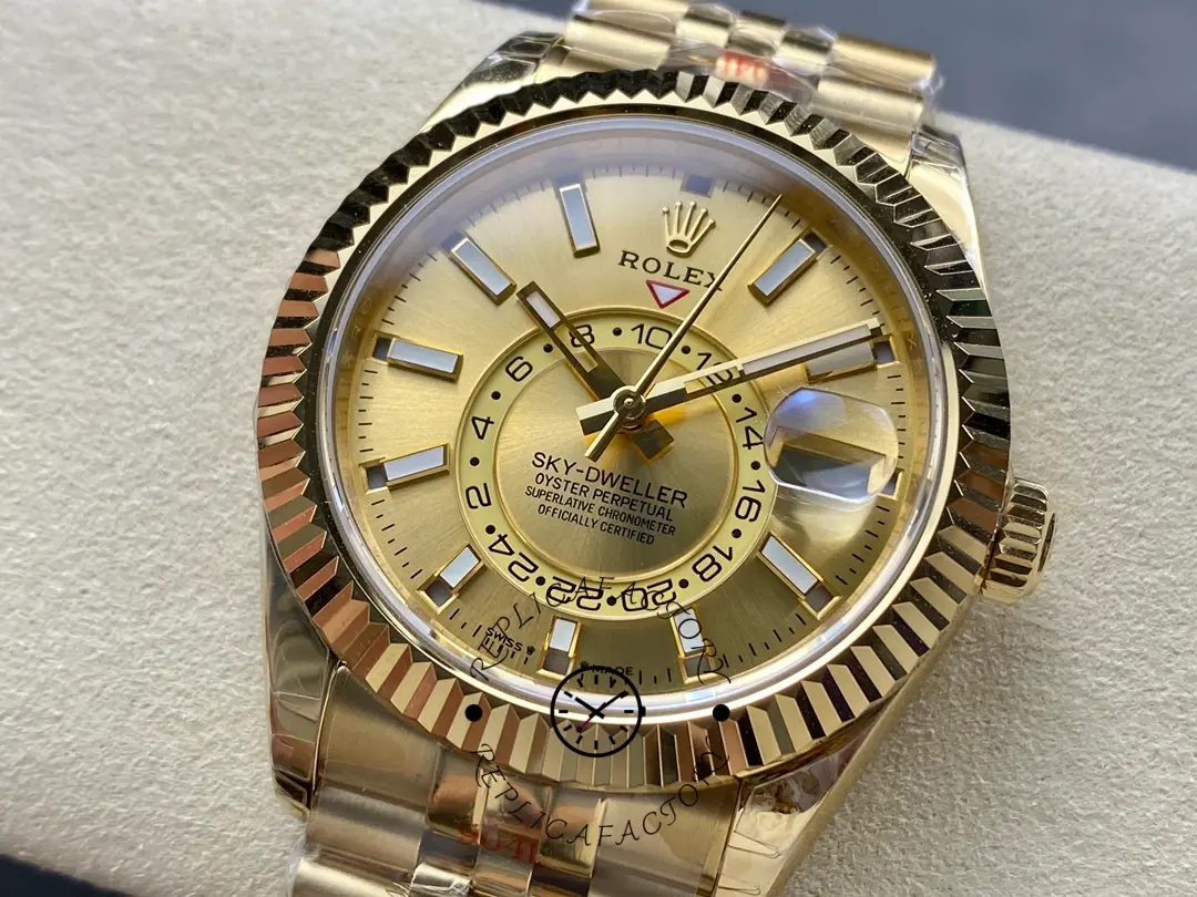 Rolex Sky-Dweller m336938-0004 Yellow Gold Champagne Dial 42mm Mens Replica Watch