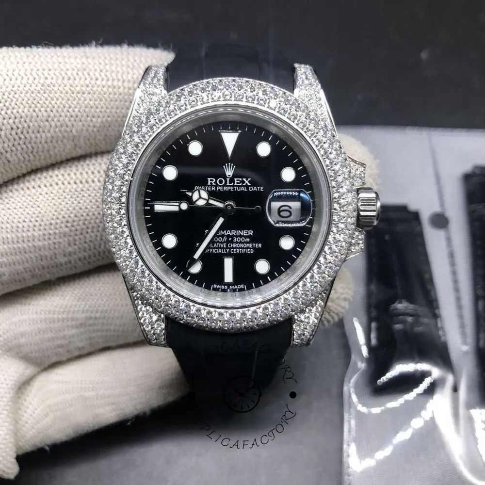 Rolex Submariner 116610, glove-held close-up highlighting dial and bezel.