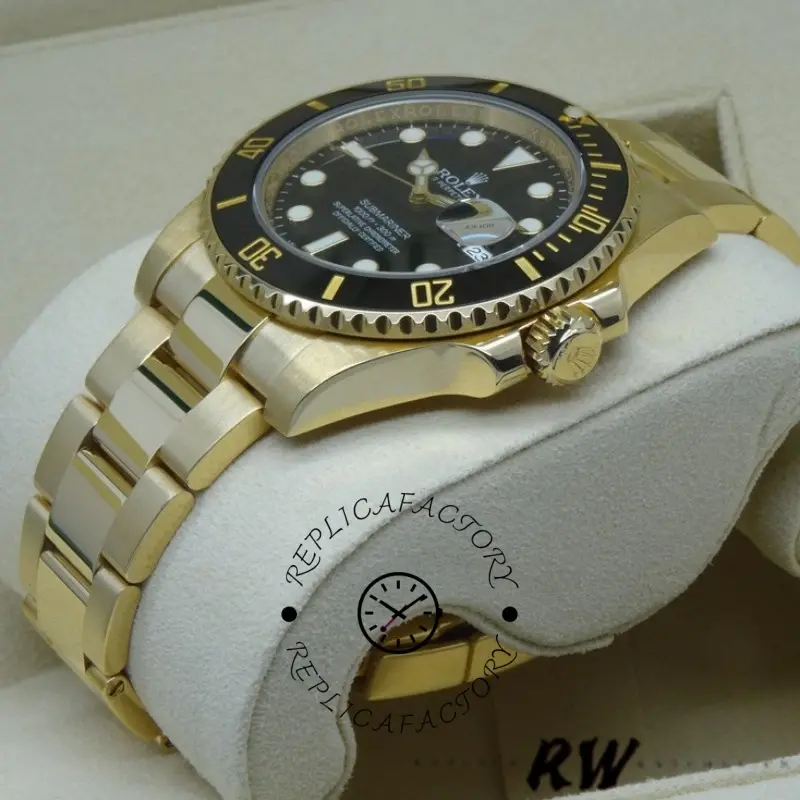 Rolex Submariner Date 116618LN on stand, showing full case and bracelet from side/front angle.