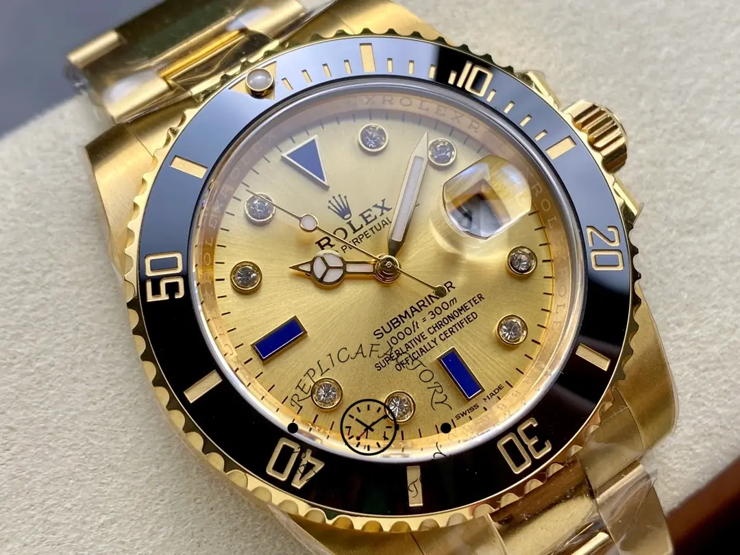 Rolex Submariner 40 18k Champagne Diamond Dial Black Bezel 16613T Gold Watch
