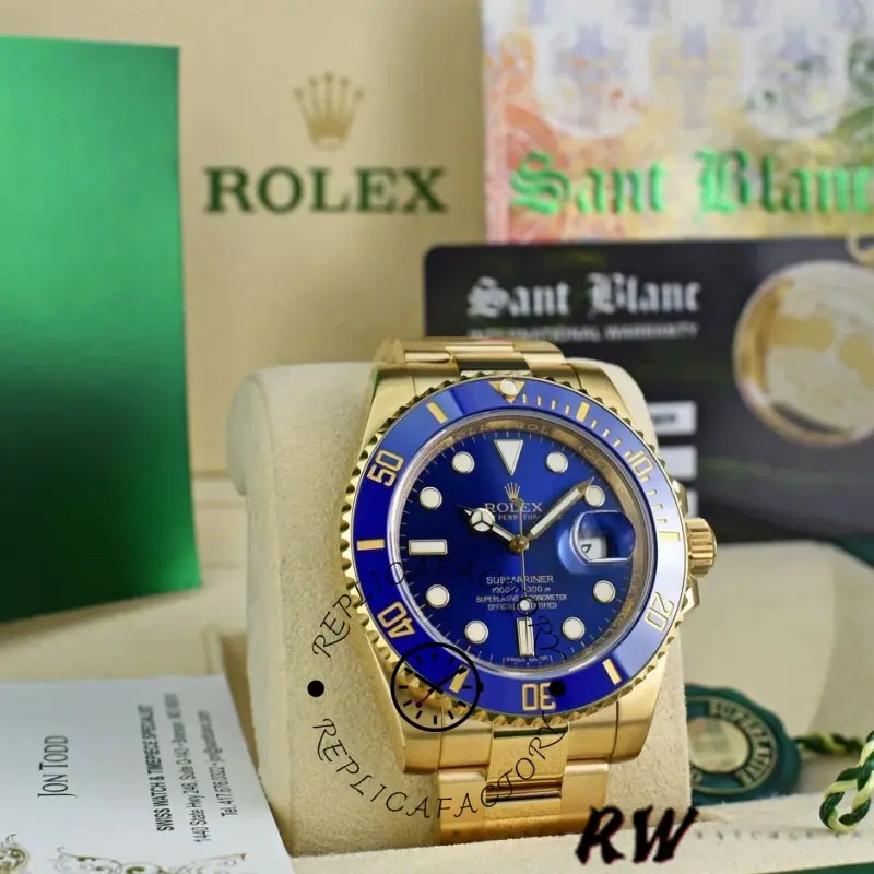 Rolex Submariner Date 116618LB displayed with box and accessories.