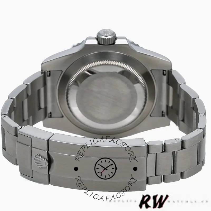 Rolex Submariner 116610, caseback and bracelet rear view, stainless steel clasp and end links.