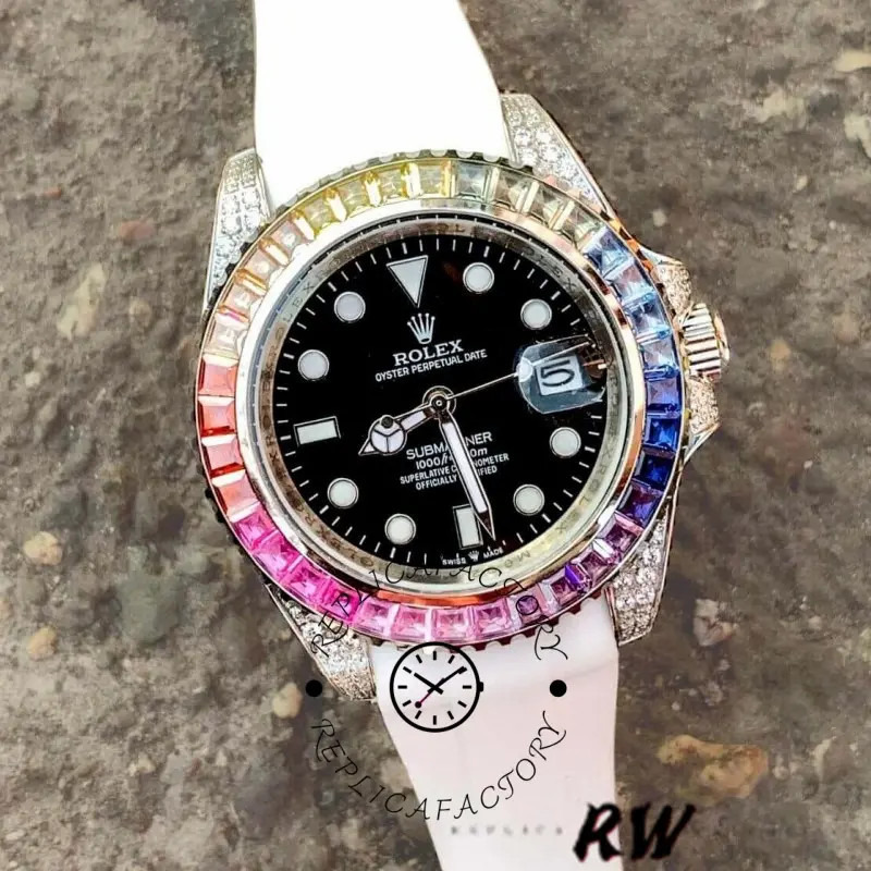 Rolex Submariner 116610 Black Dial White Rubber strap 40mm Mens Replica Watch