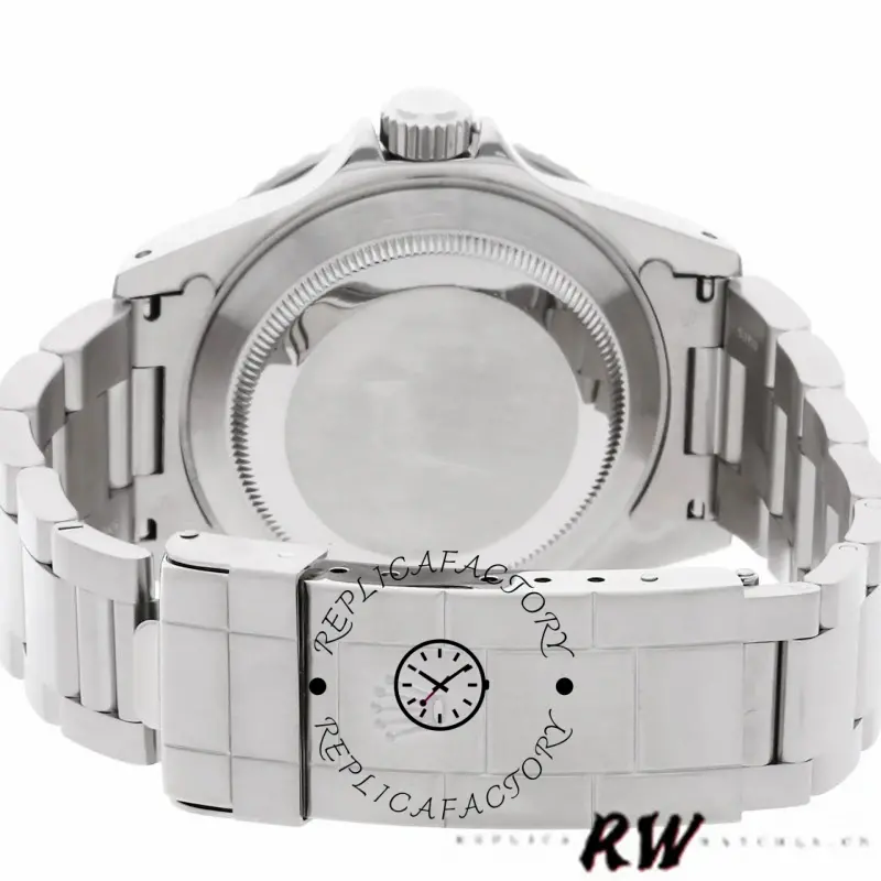 Rolex Submariner 14060M caseback view, showing solid steel back and end links.