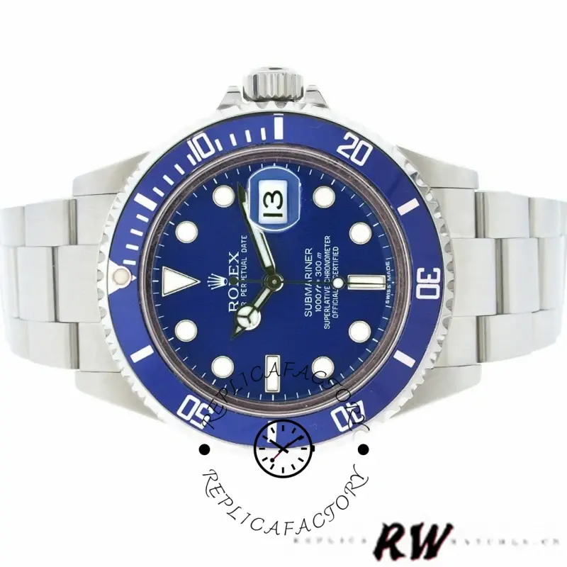 Rolex Submariner 16610, straight-on dial view highlighting luminous markers and blue bezel.
