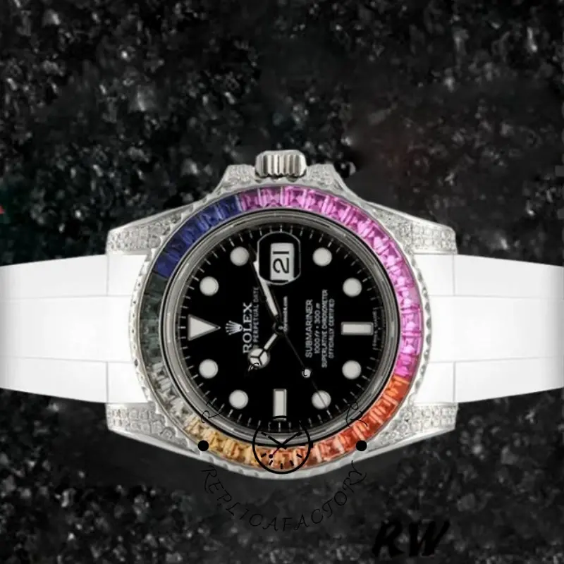 Rolex Submariner 116610 Black Dial White Rubber strap 40mm Mens Replica Watch