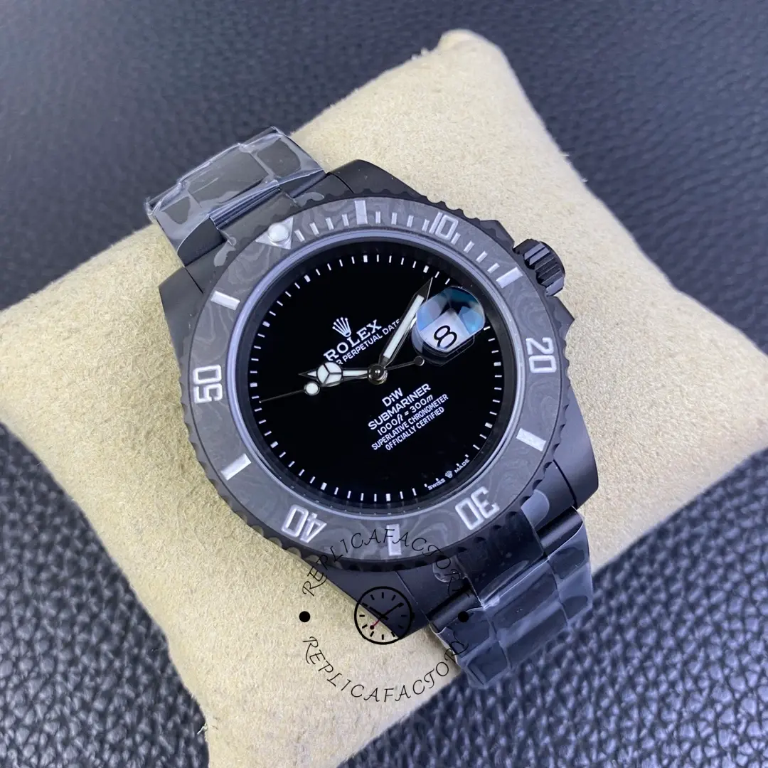 Angled view of Rolex Submariner 116610LB DIW showing thick diver case profile.