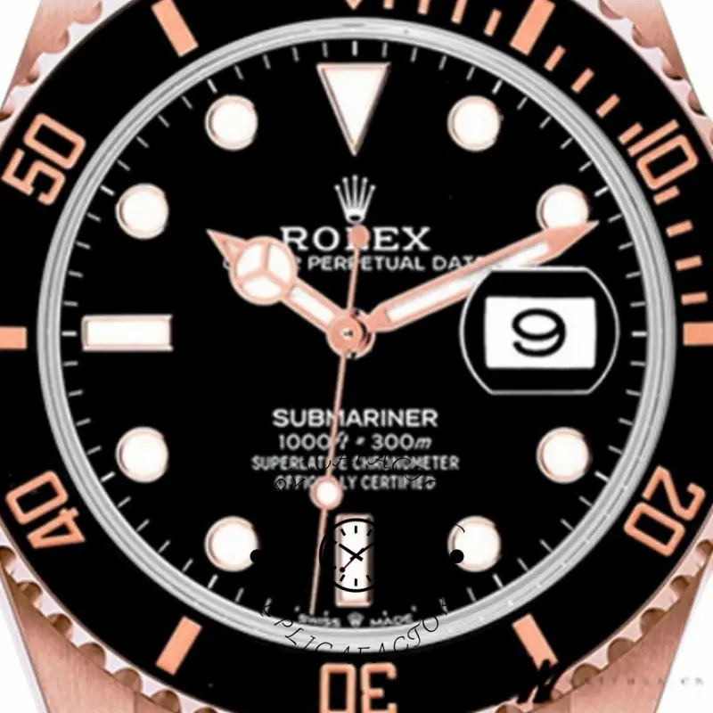 Rolex Submariner 126605 dial close-up, luminous markers, Mercedes hands, and date window.