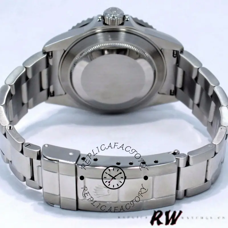 Caseback view of Rolex Submariner 16610 showing the stainless steel back and bracelet underside.