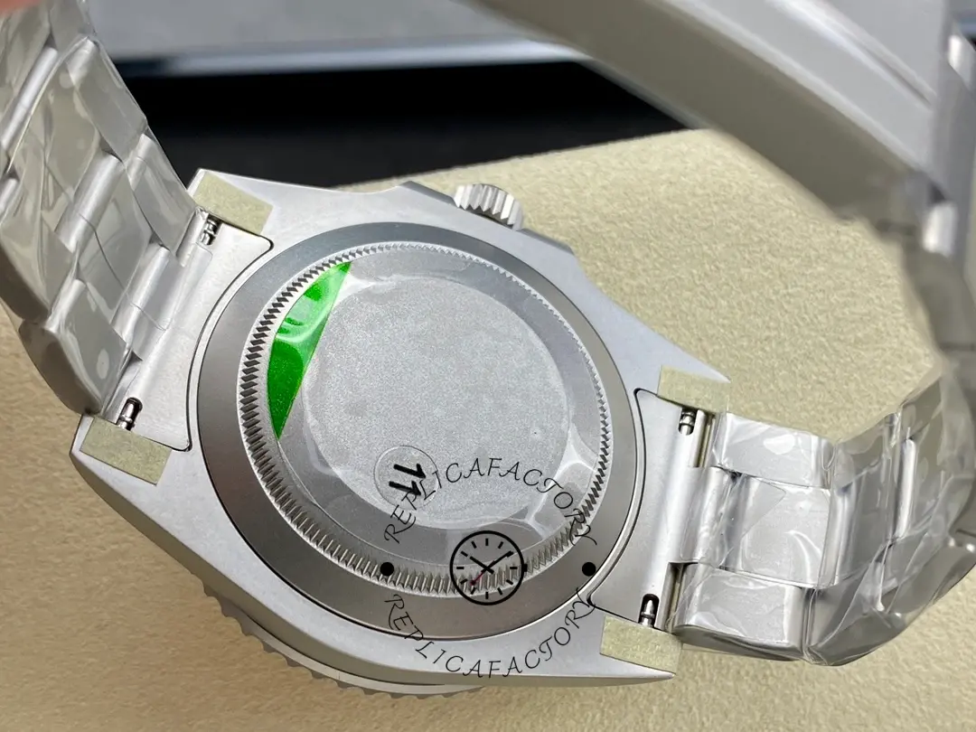 Rolex DIW Submariner Date 116610, caseback view with protective sticker on bracelet.