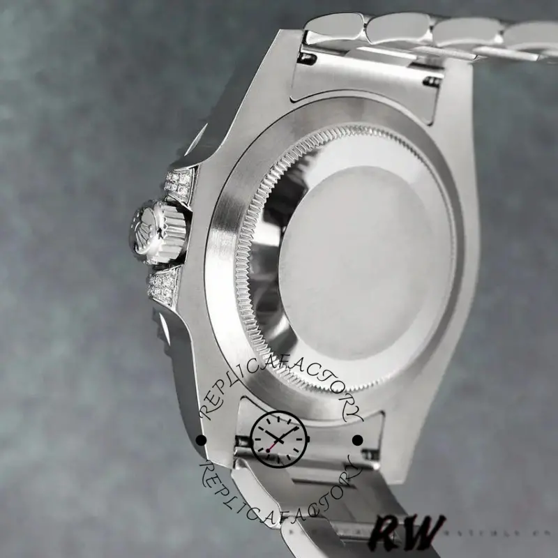 Rolex Submariner Date 116610LN caseback view, solid stainless steel back and lugs shown.