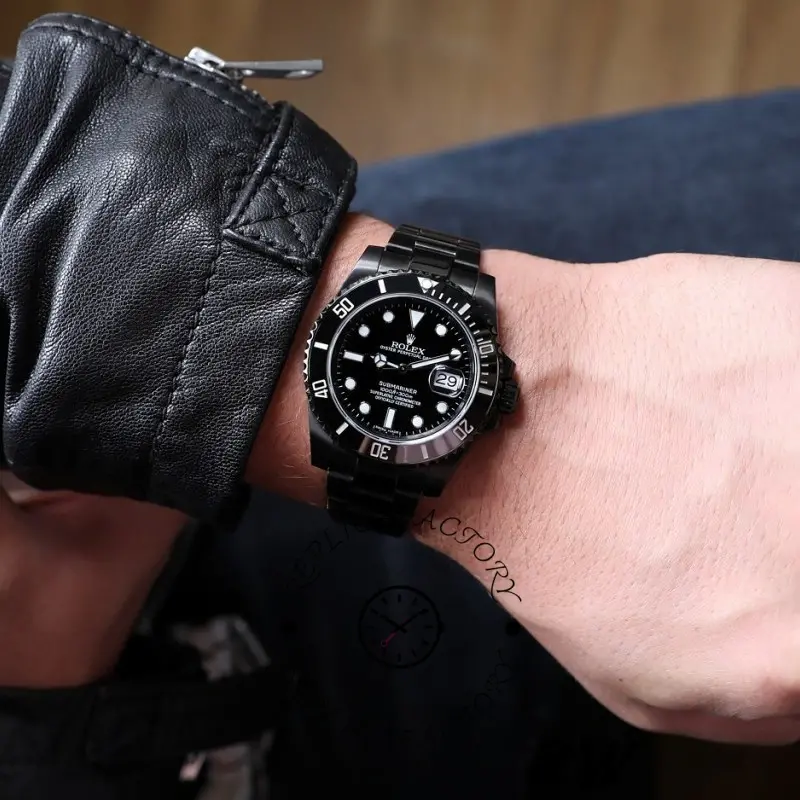 Rolex Submariner 116610LN, wrist shot showing black dial and black PVD/DLC finish.