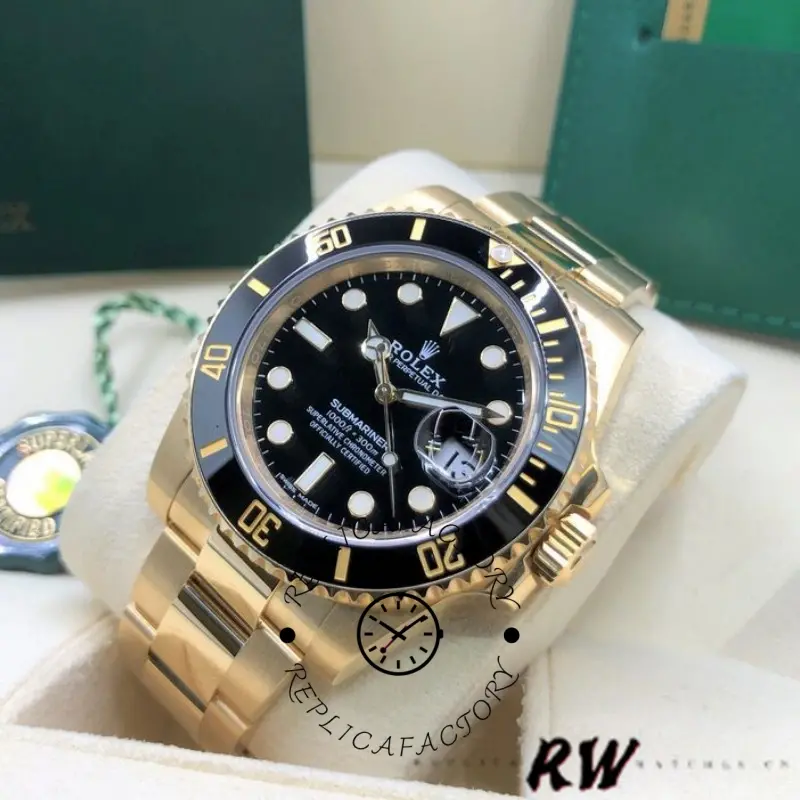 Rolex Submariner 116618, watch on display with box background, front angle.