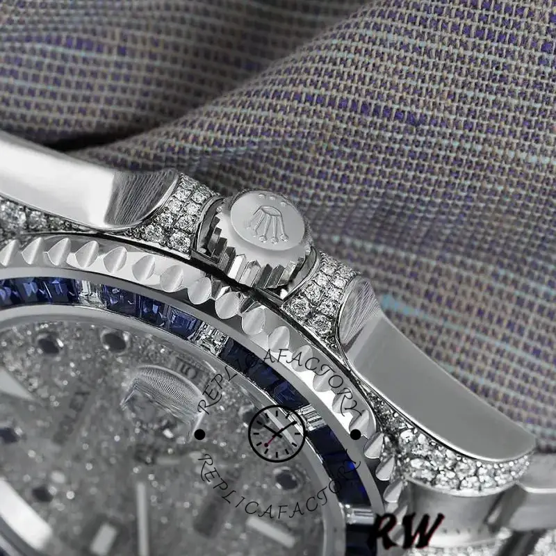 Rolex Submariner 116610LN side detail, crown guards and diamond bezel profile visible.