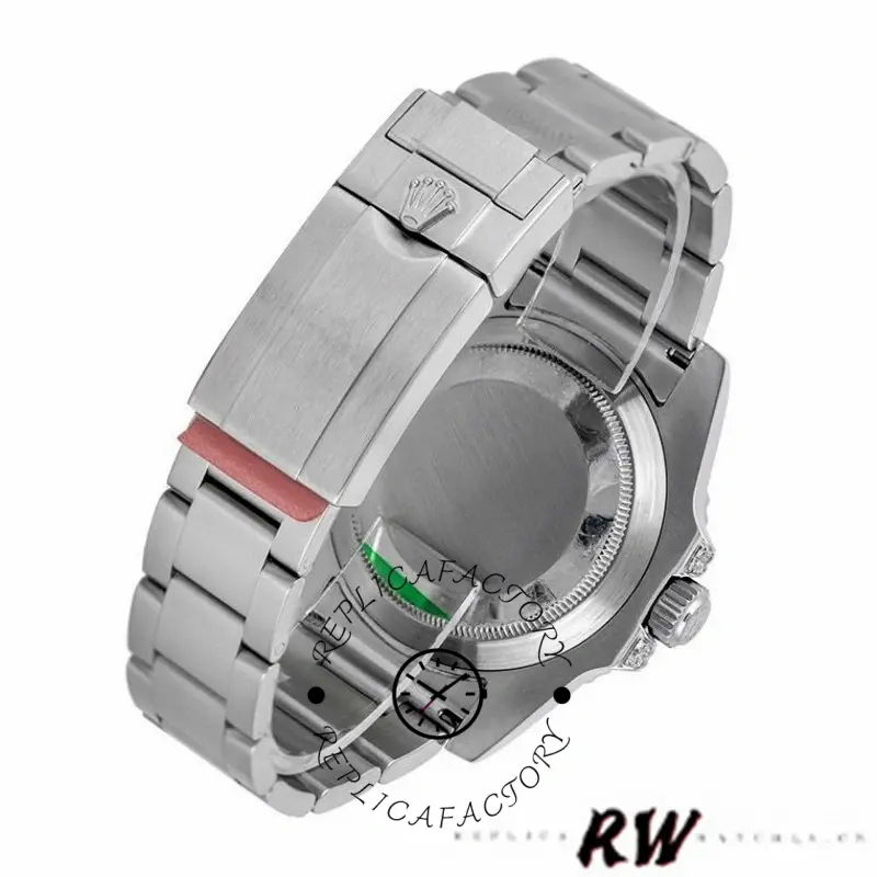 Rolex Submariner Date 116610LN, caseback view with Oyster bracelet and clasp.