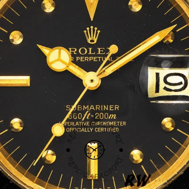 Rolex Submariner 1680/8, black dial close-up, date window and hands detail.