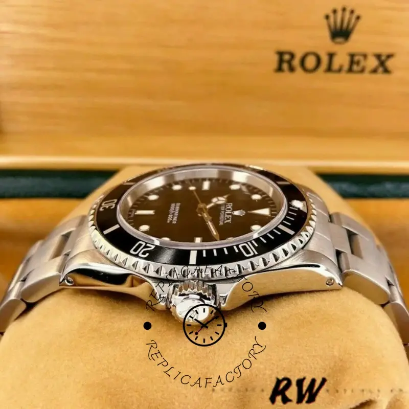 Rolex Submariner 14060 side profile on cushion, case thickness and bezel edge detail.