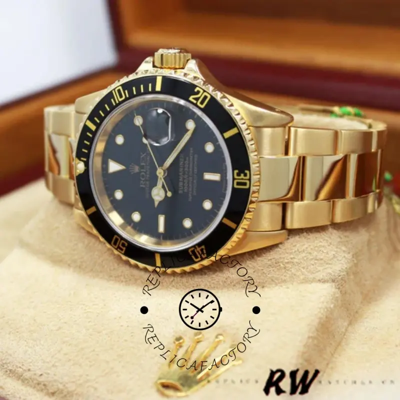 Rolex Submariner 16618 Yellow Gold Black Dial 40mm Mens Replica Watch