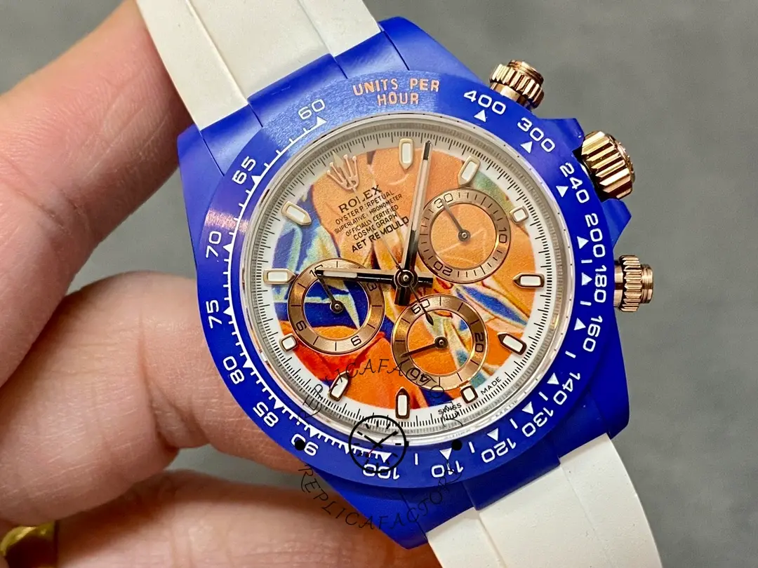 Rolex Daytona AET Remould Les Demoiselles D'Avignon 40mm, close-up front view of sub-dials.