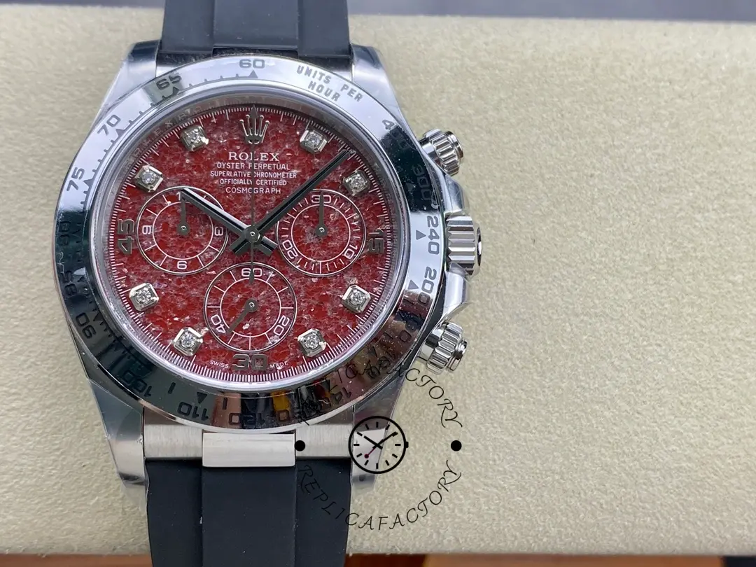 Rolex Cosmograph Daytona 40MM White Gold Rare Rubellite Dial 116509 Rubber Strap