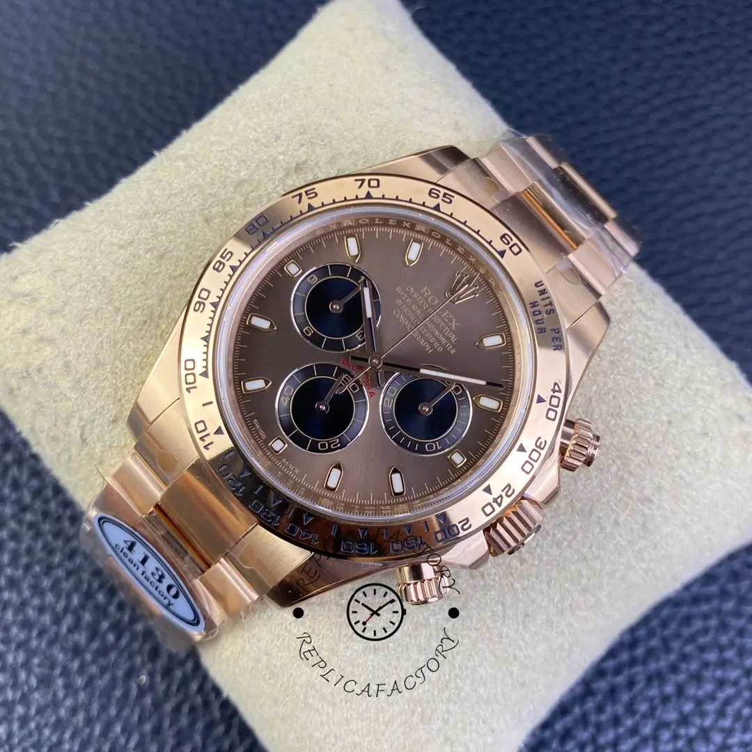Rolex Daytona 116505 cushion angle view, bezel edge and lug shape emphasized.