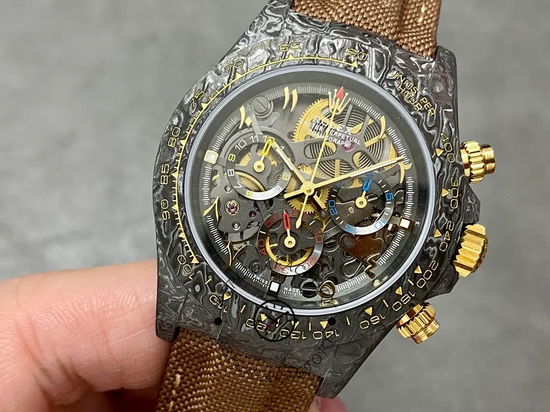 Rolex Daytona Cosmograph DIW Carbon Case Skeleton Dial Brwon Nylon Strap