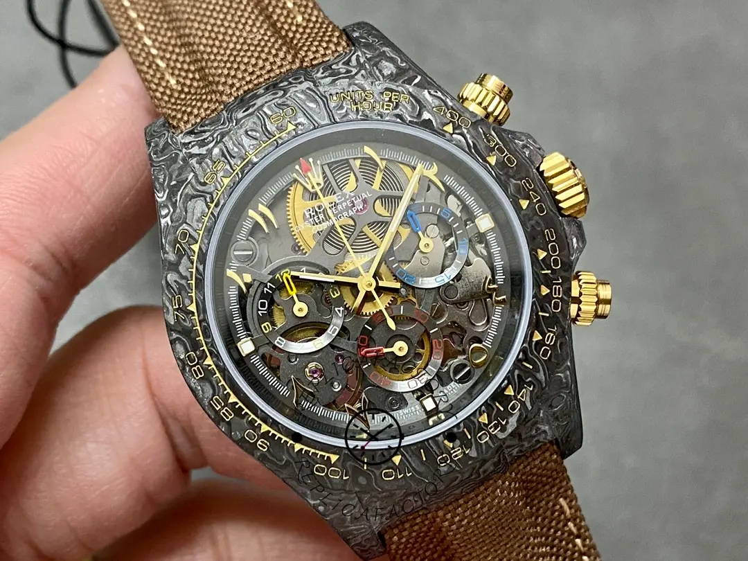 Rolex Daytona Cosmograph DIW Carbon Case Skeleton Dial Brwon Nylon Strap