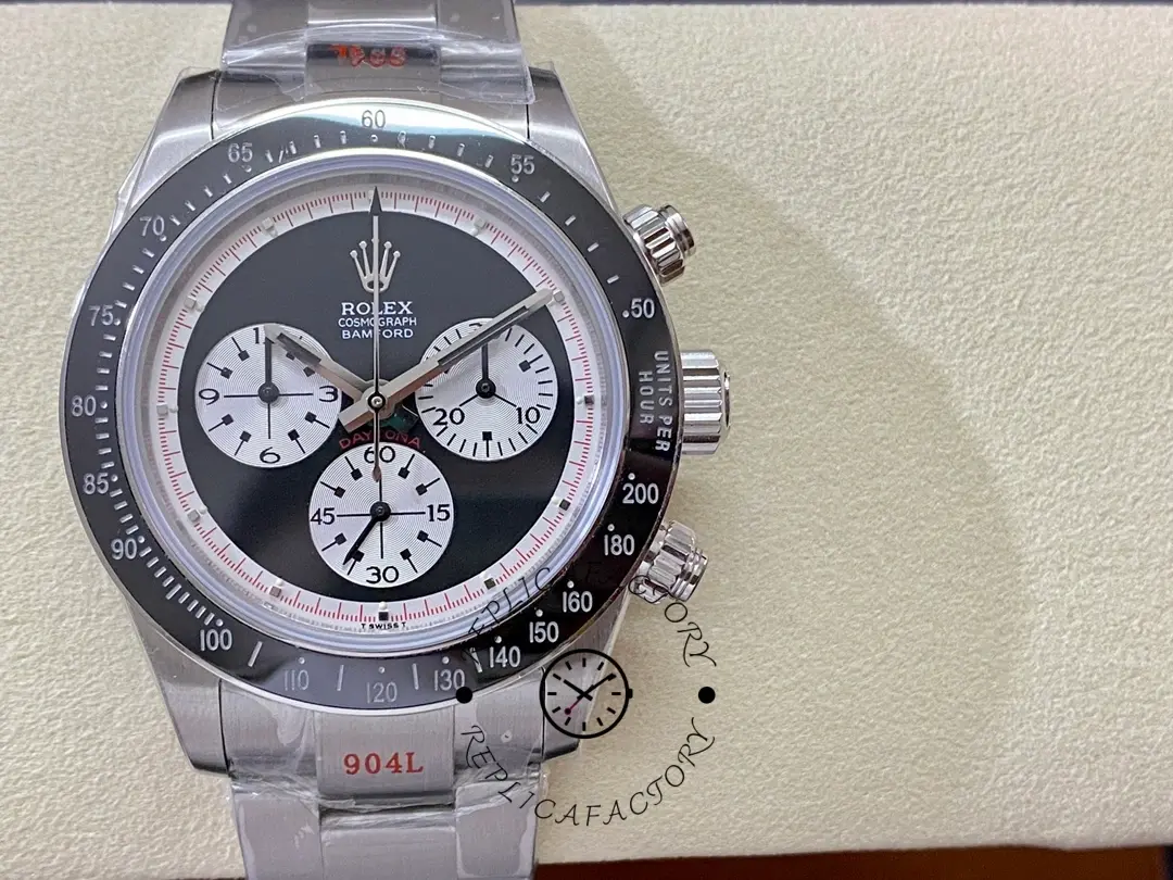 Rolex Daytona 116520 on cushion, clear view of black dial, white subdials, and bezel markings.
