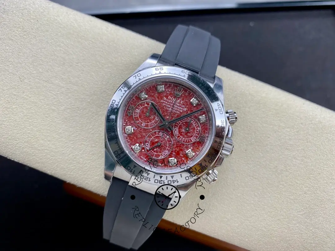 Rolex Cosmograph Daytona 40MM White Gold Rare Rubellite Dial 116509 Rubber Strap