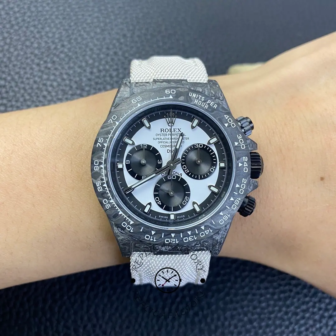 Rolex Daytona DIW Carbonfiber 40, wrist shot showing overall fit and dial visibility.