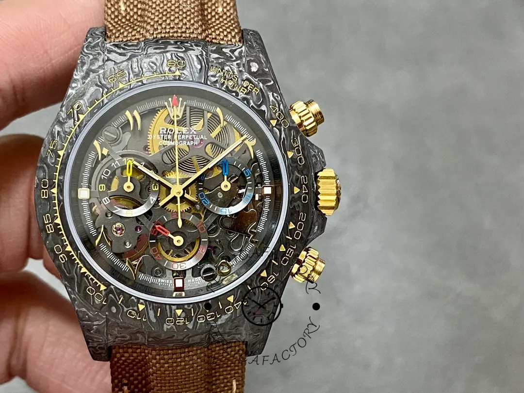 Rolex Daytona Cosmograph DIW Carbon Case Skeleton Dial Brwon Nylon Strap