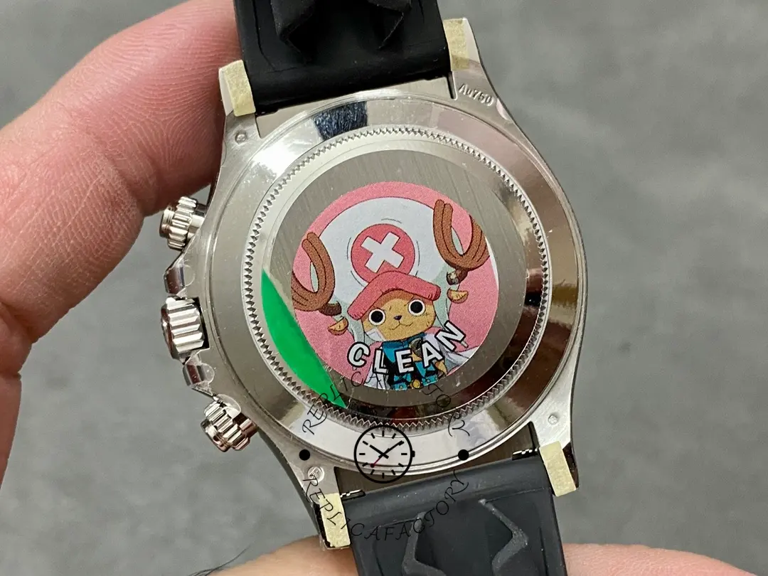 Caseback view of the Rolex Daytona 116519, showing the solid back and protective sticker.