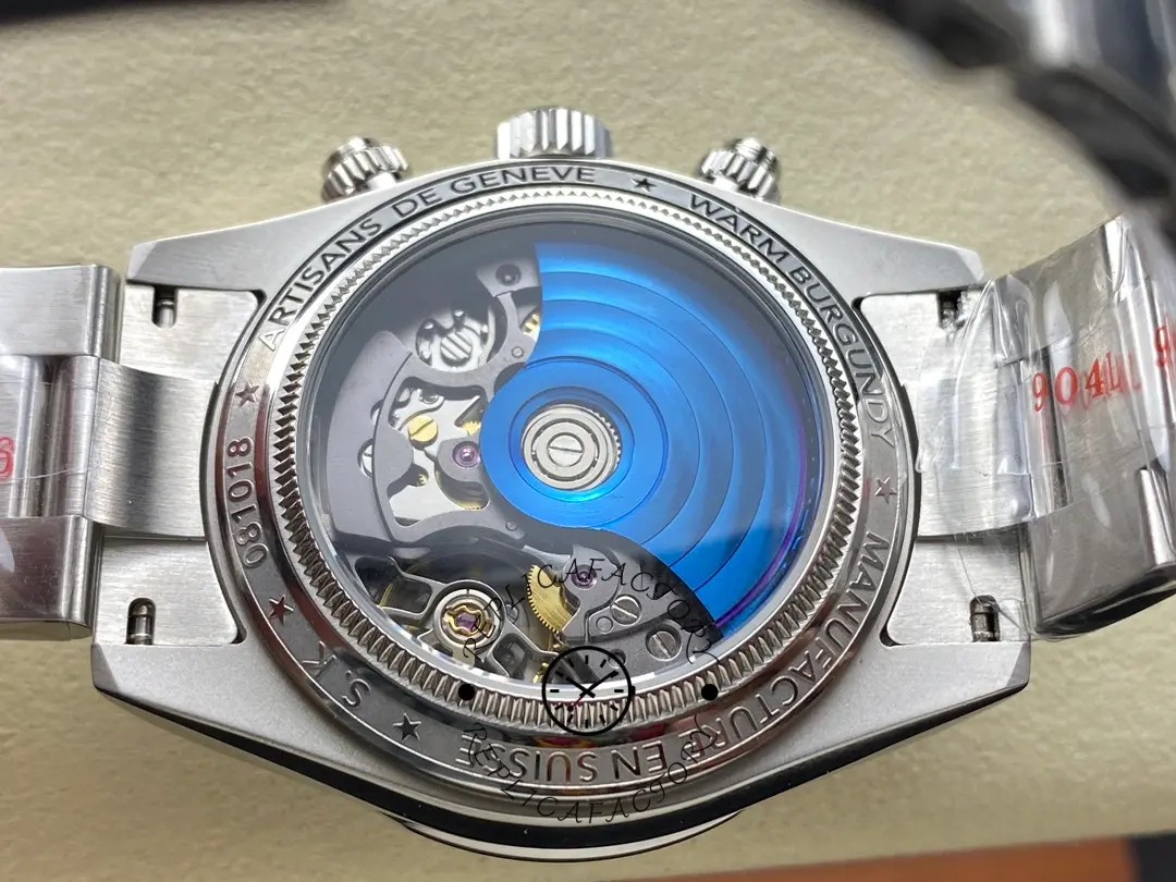 Case back view of the Rolex Daytona Artisans de Genève Customized 40mm showing engraved rotor design.