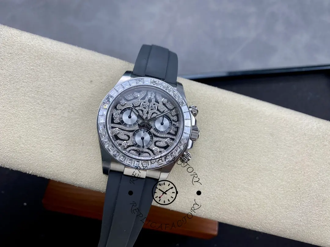 Rolex Daytona 116589TBR, cushion shot with strap extended, showing dial and case profile.