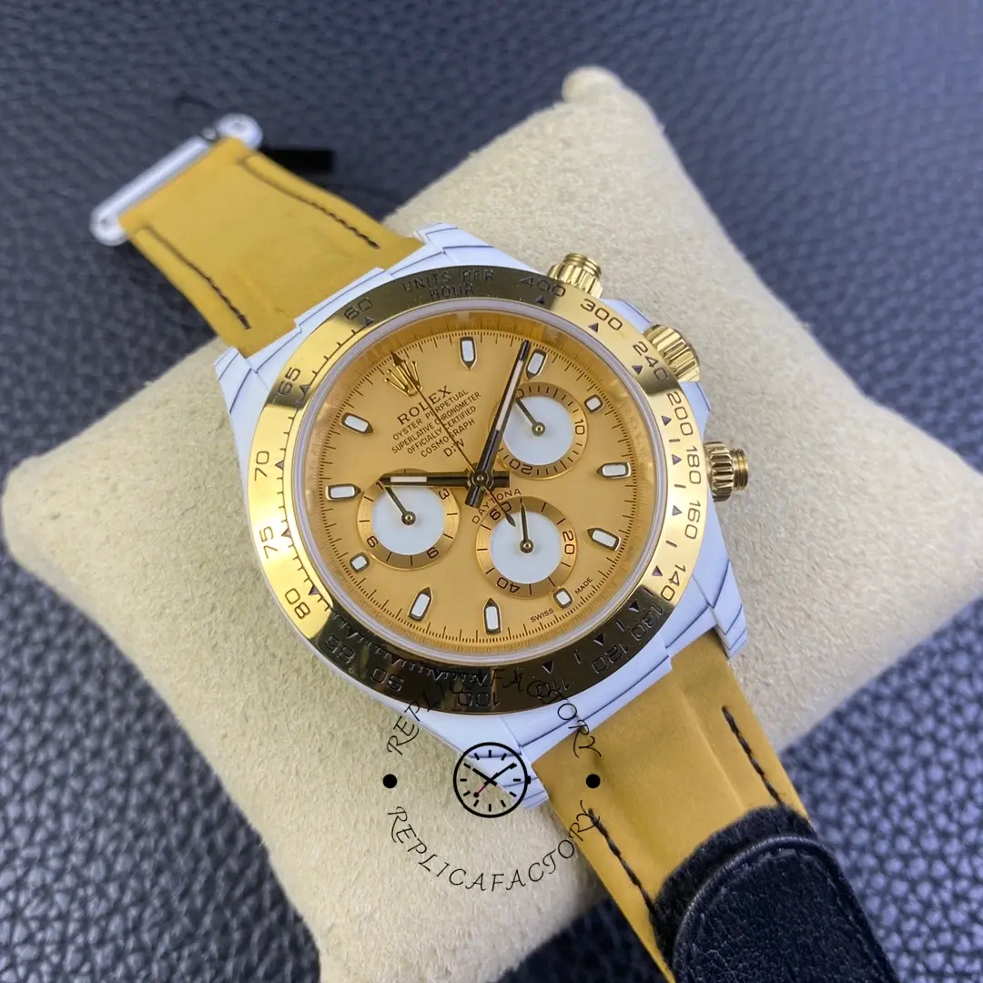 Rolex Daytona DiW Quartz Fiber Luminous 40mm, angled front view on pillow.