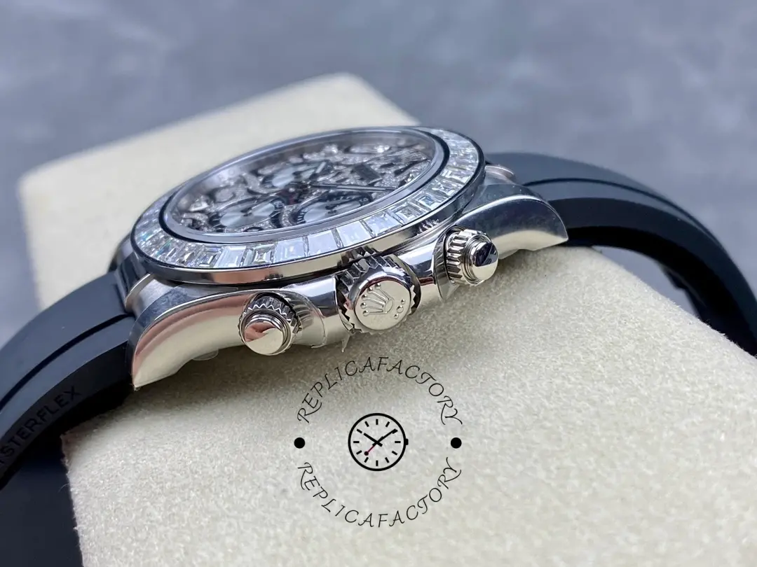 Rolex Daytona 116589TBR, side profile showing crown, pushers, and case thickness.