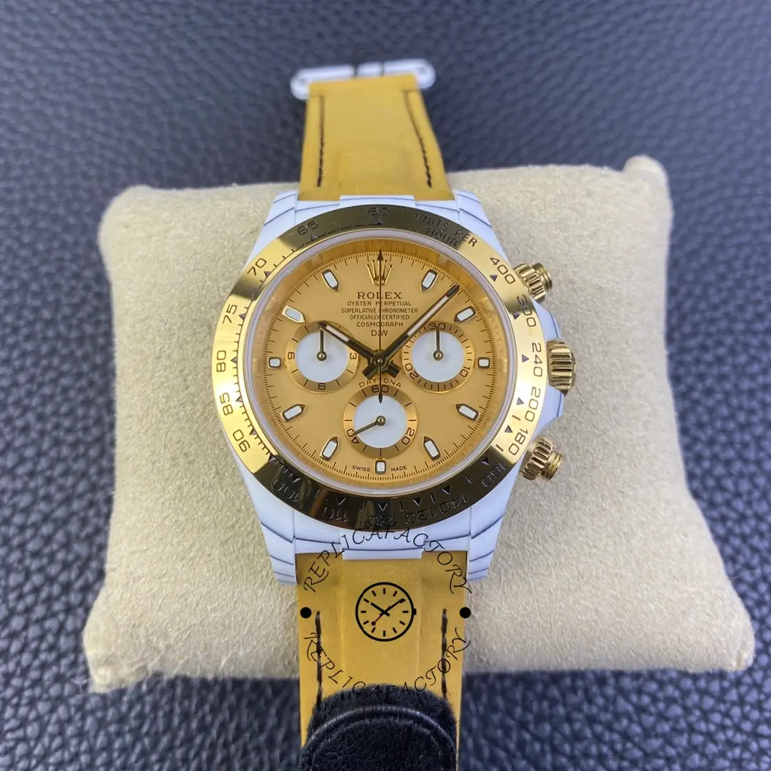 Rolex Daytona DiW Quartz Fiber Luminous 40mm, watch on pillow, full front view.