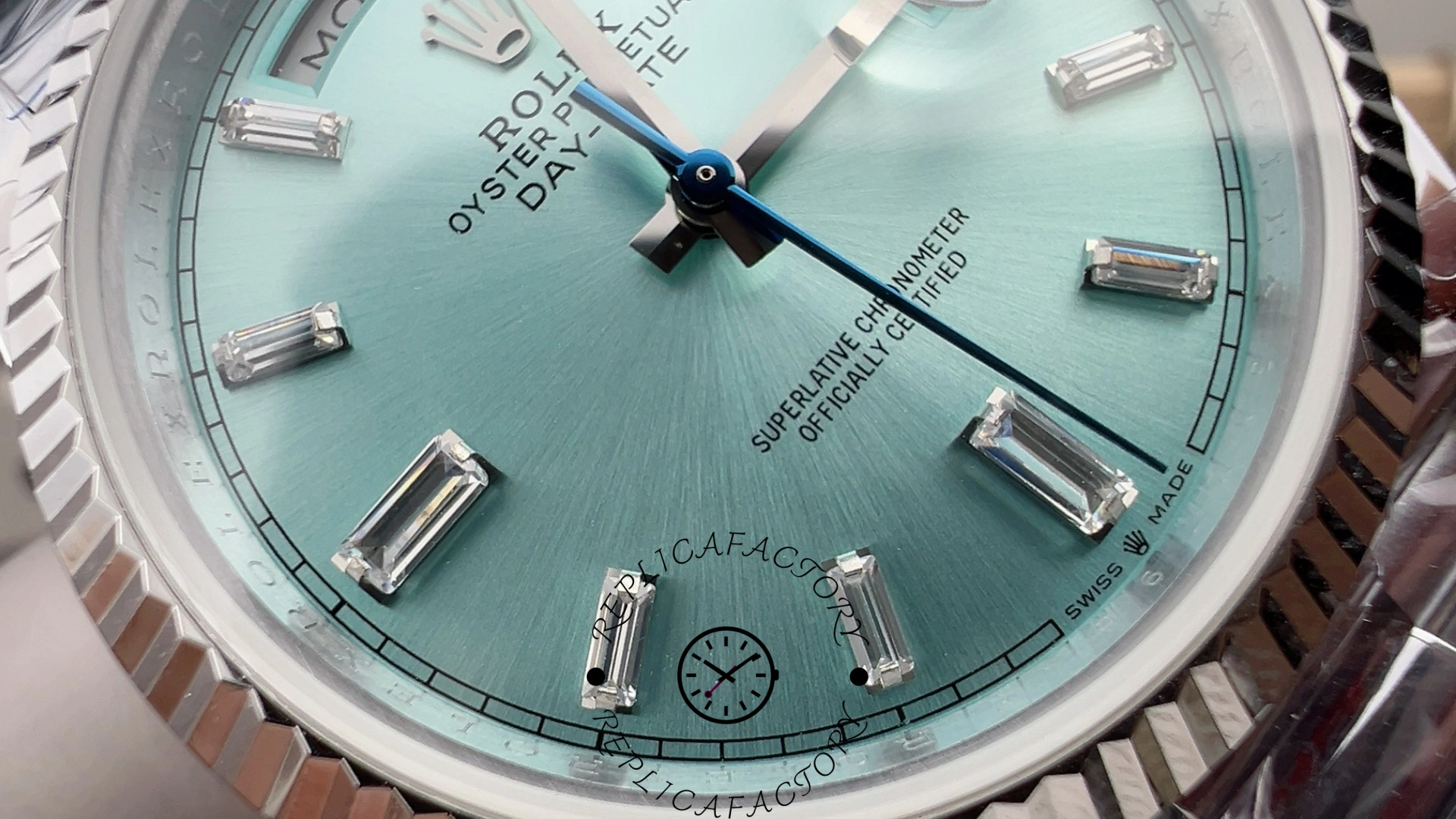 Rolex Day Date 40mm Platinum 228236 0006 Ice Blue Baguette