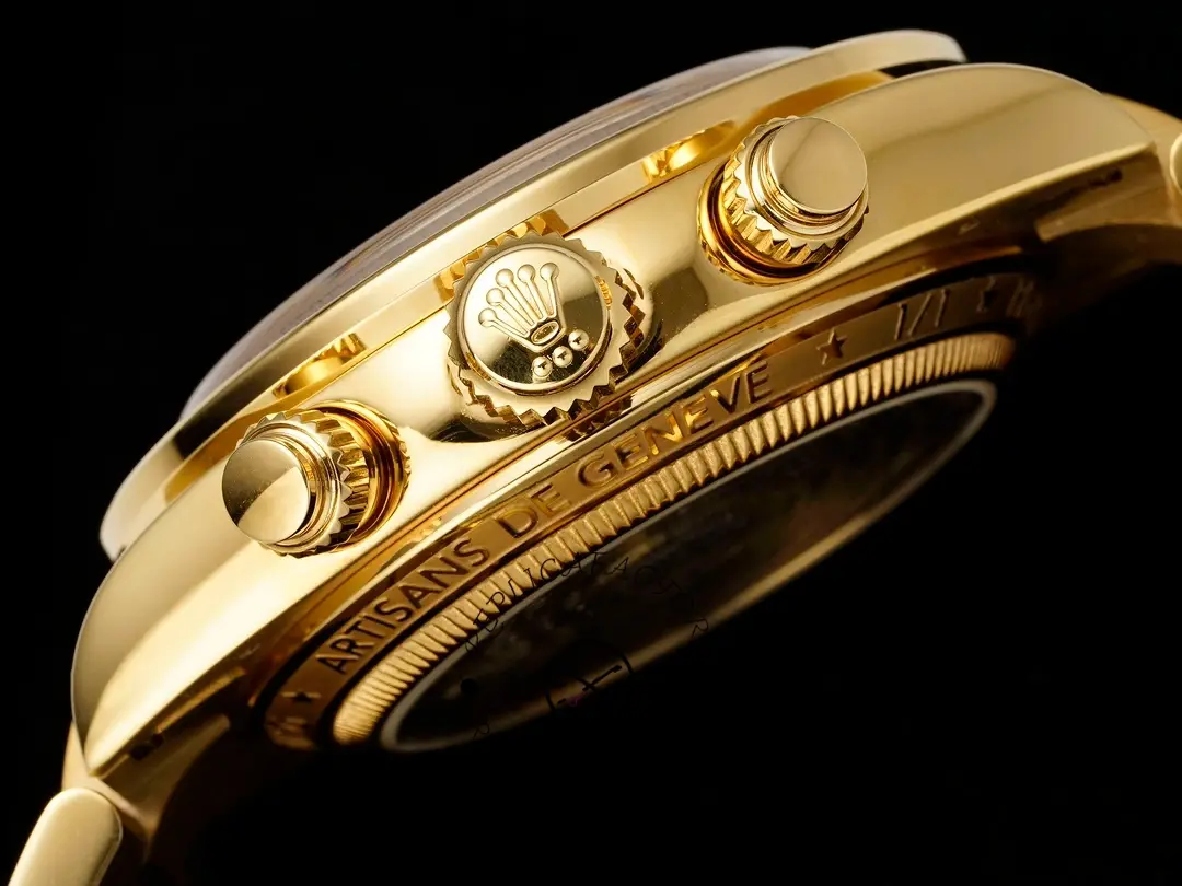 Side view of the Rolex Daytona Artisans de Geneve 116528 showing crown and chronograph pushers.