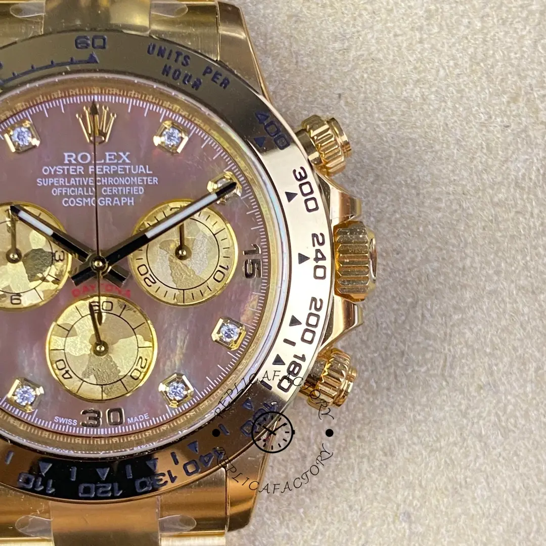 Rolex Daytona 116508 Yellow Gold Black Mother Of Pearl Dial 40MM Mens Replica Watch