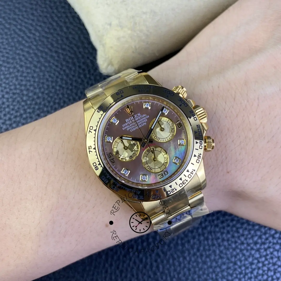 Rolex Daytona 116508 Yellow Gold Black Mother Of Pearl Dial 40MM Mens Replica Watch