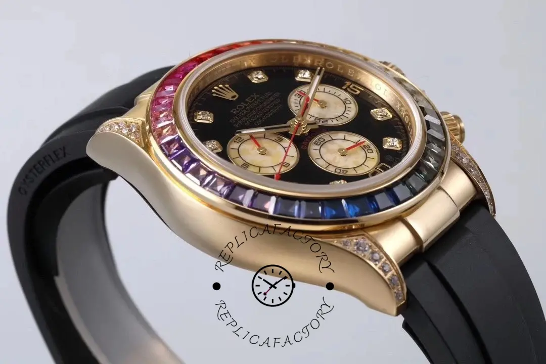 Side profile of Rolex Daytona 116598RBOW showing case thickness and bezel edge.