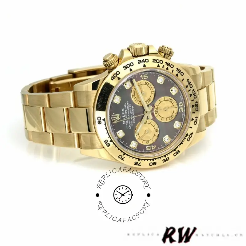 Rolex Daytona 116508 Yellow Gold Black Mother Of Pearl Dial 40MM Mens Replica Watch