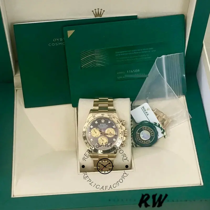 Rolex Daytona 116508 Yellow Gold Black Mother Of Pearl Dial 40MM Mens Replica Watch