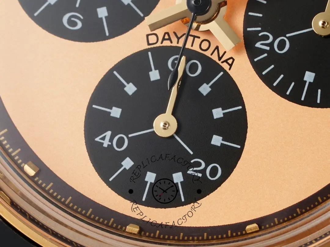 Subdial close-up of the Rolex Daytona Artisans de Geneve 116528 showing chronograph registers.