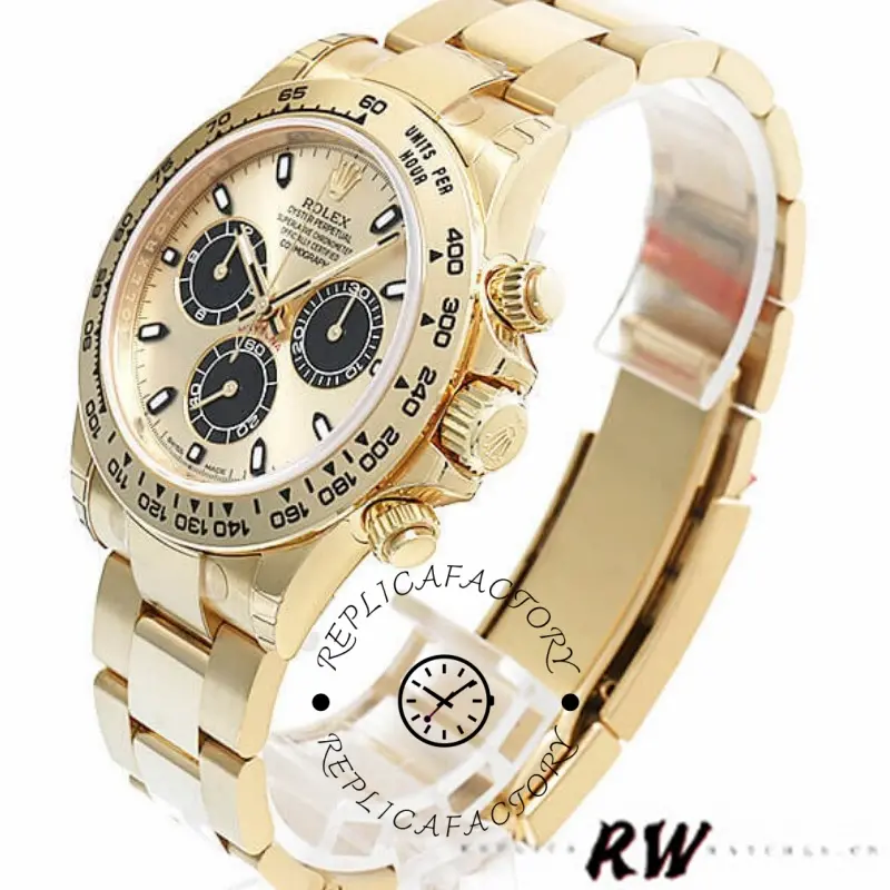 Wrapped product view of Rolex Daytona 116508 showing full gold bracelet and case.
